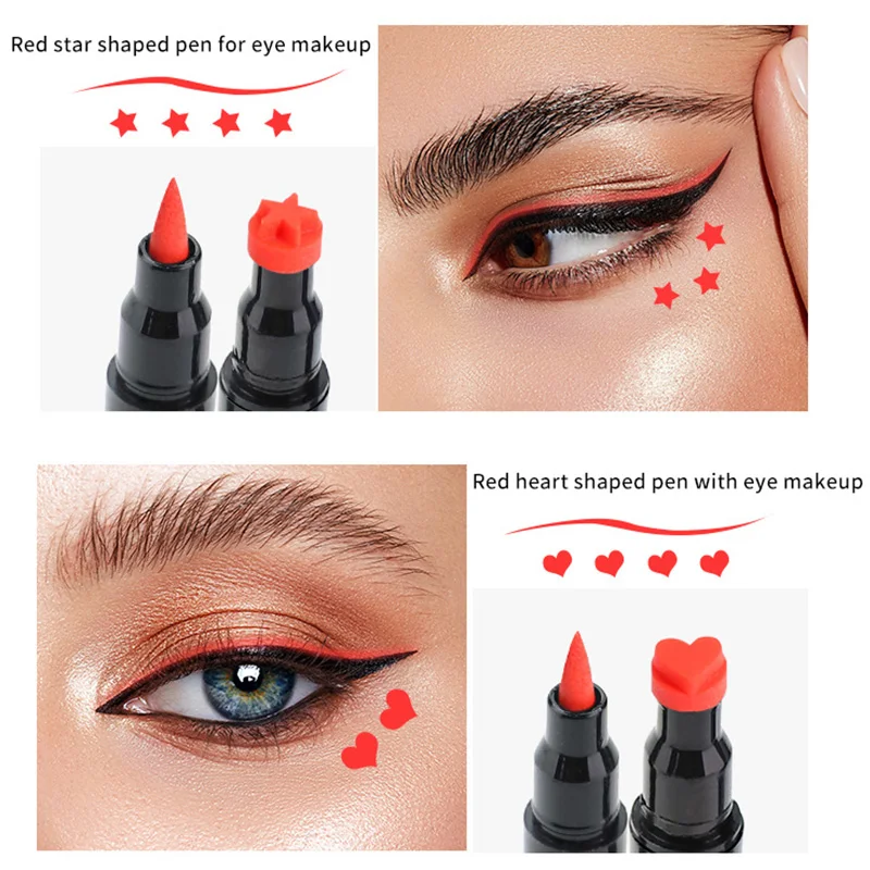 Top Trends: Double Head Triangle Star Heart Smile Liquid Eyeliner Pen Black Red Stamp Makeup Seal Eyeliner Pencil Waterproof Cosmetic Shoppable Styles