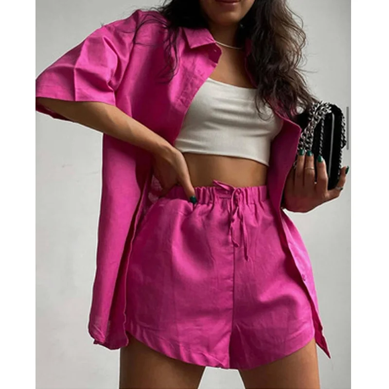 Top Trends: Pyjama Pour Femme Summer Women&#039;s Home Clothes Solid Suits With Shorts Green Pink Pajamas Turn Down Collar Pijamas Fashion Shoppable Styles