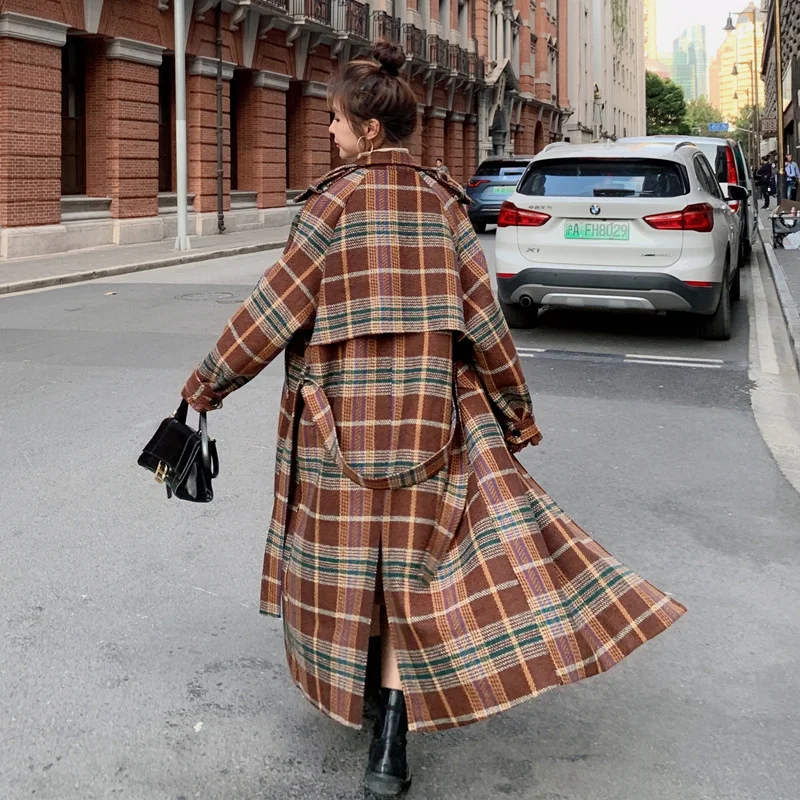 Top Trends: 2022 Autumn And Winter New Temperament Retro Simple Medium And Long Loose Plaid Belt All-match Woolen Coat Women's Trend Shoppable Styles - Image 3