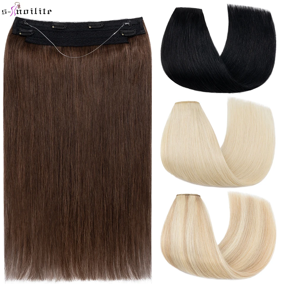 Top Trends: S-noilite Wire In Hair Extensions 20inch Blonde Double Drawn 100% Human Hair Thick Hairpiece Invisible Fish Line Natural Hair Shoppable Styles