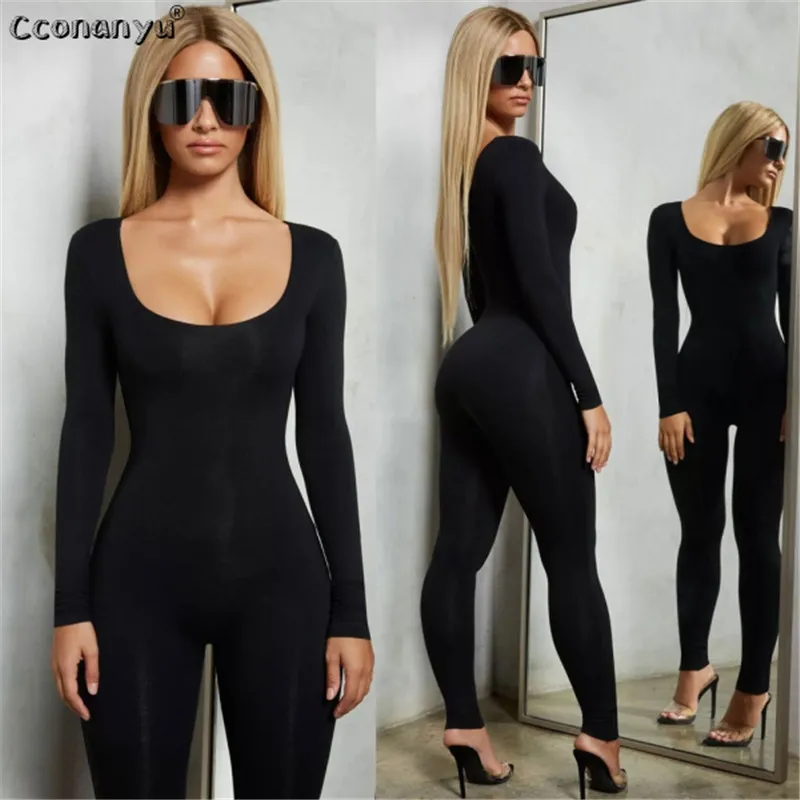 Top Trends: Spring Sexy Black Long Sleeve Jumpsuit White Green Rompers Jumpsuit Long Pants Solid Colors Casual One Piece Outfit Women Romper Shoppable Styles - Image 2