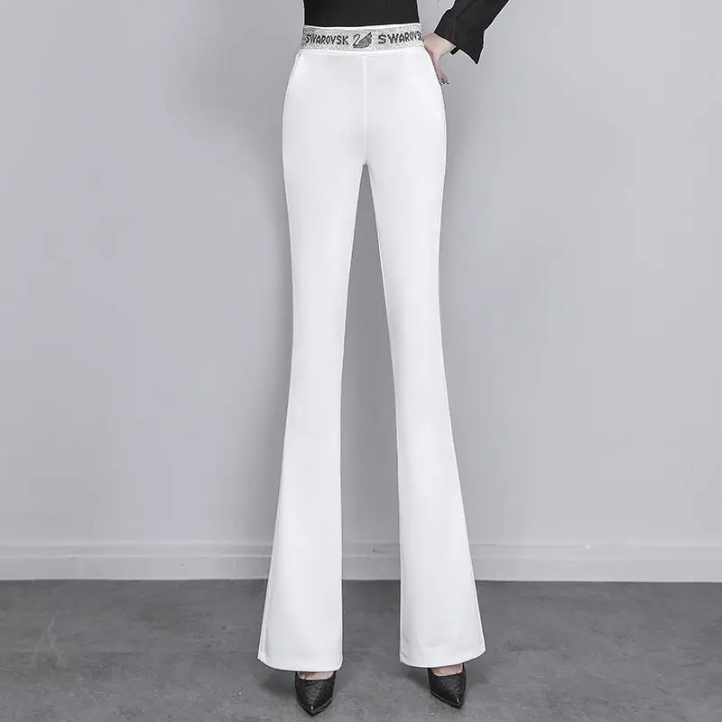 Top Trends: Office Lady Korean Fashion Diamonds Flare Pants Spring Autumn Women Solid Versatile Elastic High Waist Elegant Casual Trousers Shoppable Styles