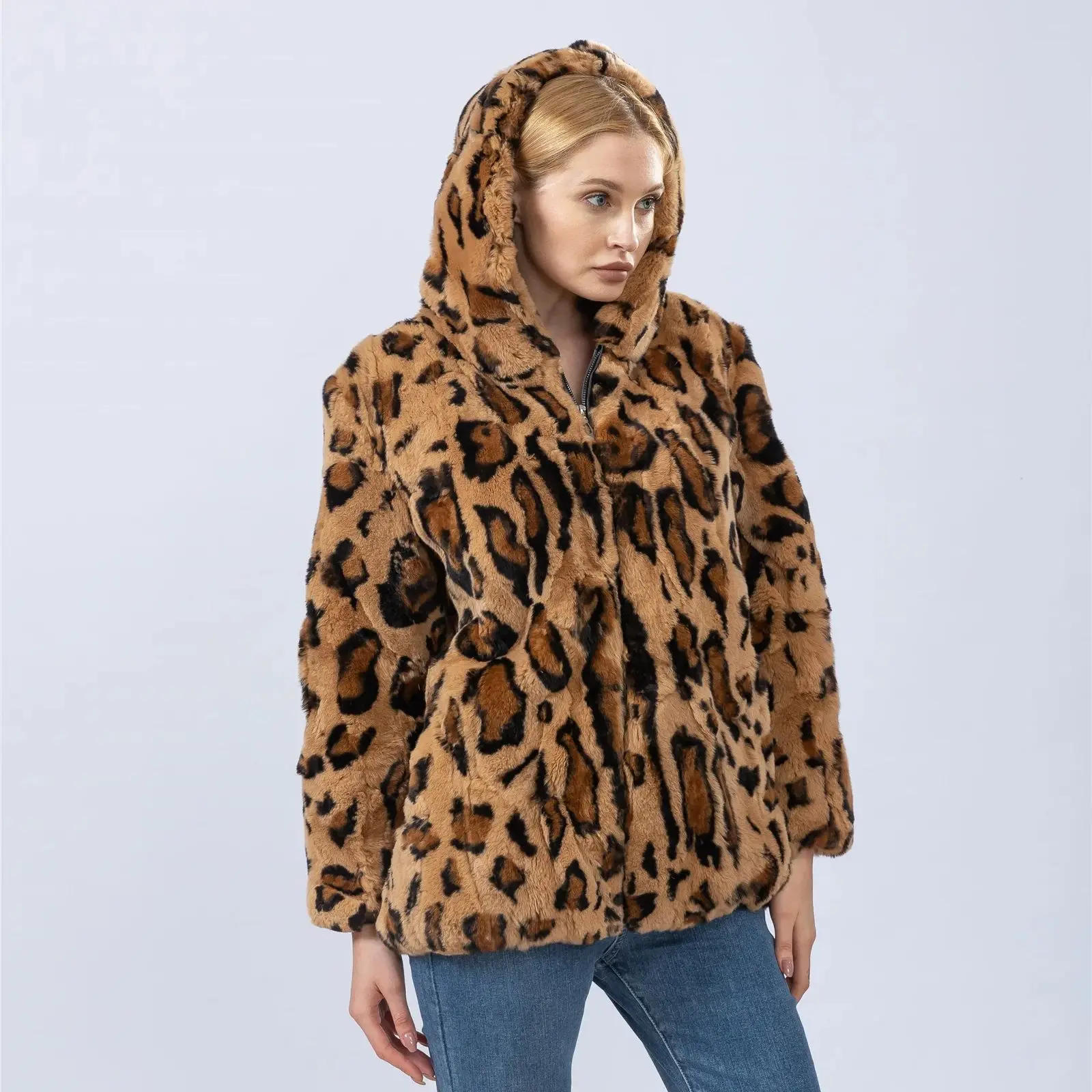 Top Trends: Natural Rex Rabbit Coat With Hood Leopard Brown Woman Fashion Elegant Beautiful Casual New 2023 Autumn Winter Jacket 230615 Shoppable Styles