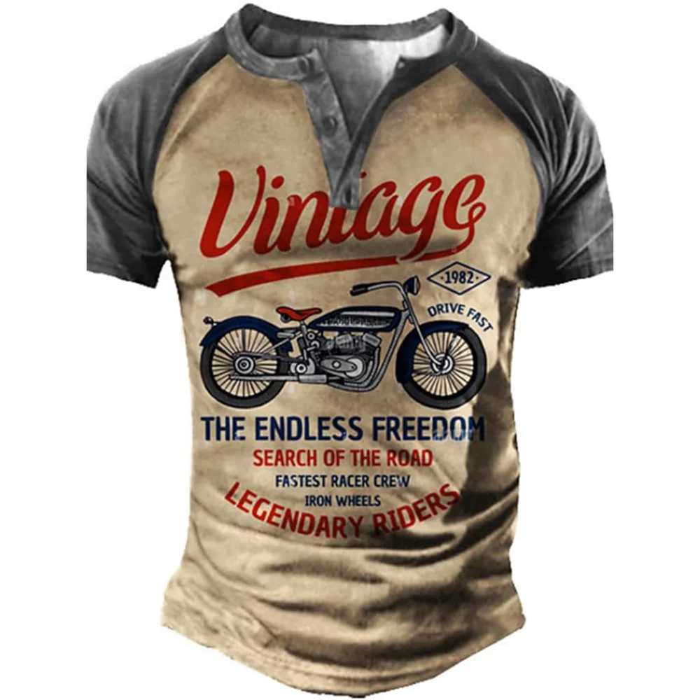 Top Trends: Vintage Men&#039;s Henley T Shirt V-neck T Shirts Tee Shirt Men Graphic Motorcycle Short Sleeve Button-Down Print Clothing Streetwear Shoppable Styles