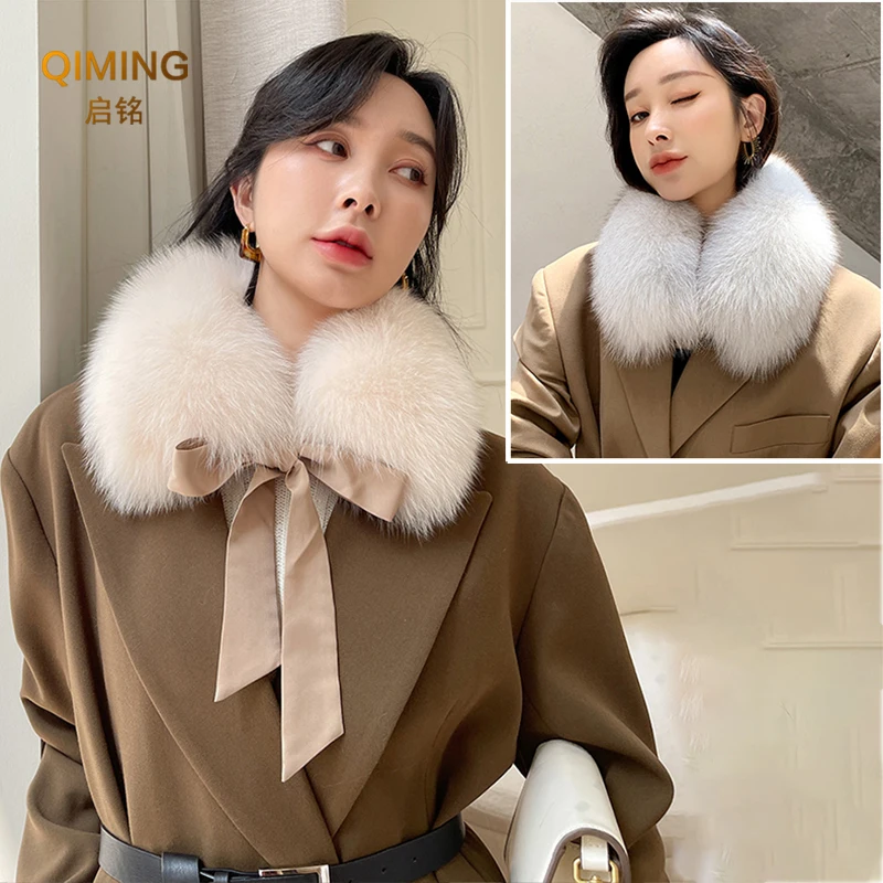 Top Trends: Fox Fur Collar Ladies Winter Ribbon Real Fox Fur Scarf Women Scarf Luxury Designer Scarf Ring Coat Fluffy Warmth Furry Shawl Shoppable Styles