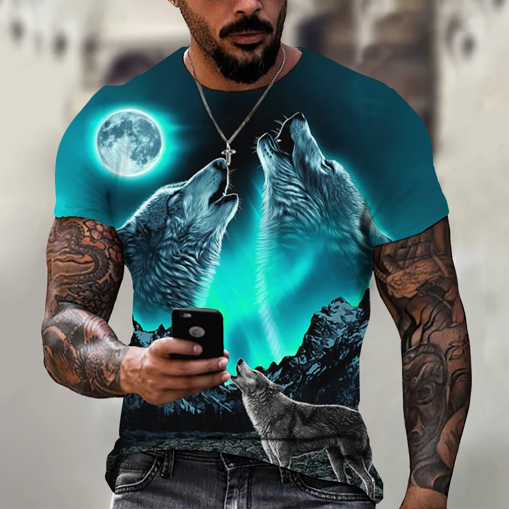 Top Trends: Wolf Print Men&#039;s Handsome T-shirt New Summer Casual T-shirts Men&#039;s Outdoor Short Sleeved T-shirt Comfortable Street Clothing Top Shoppable Styles