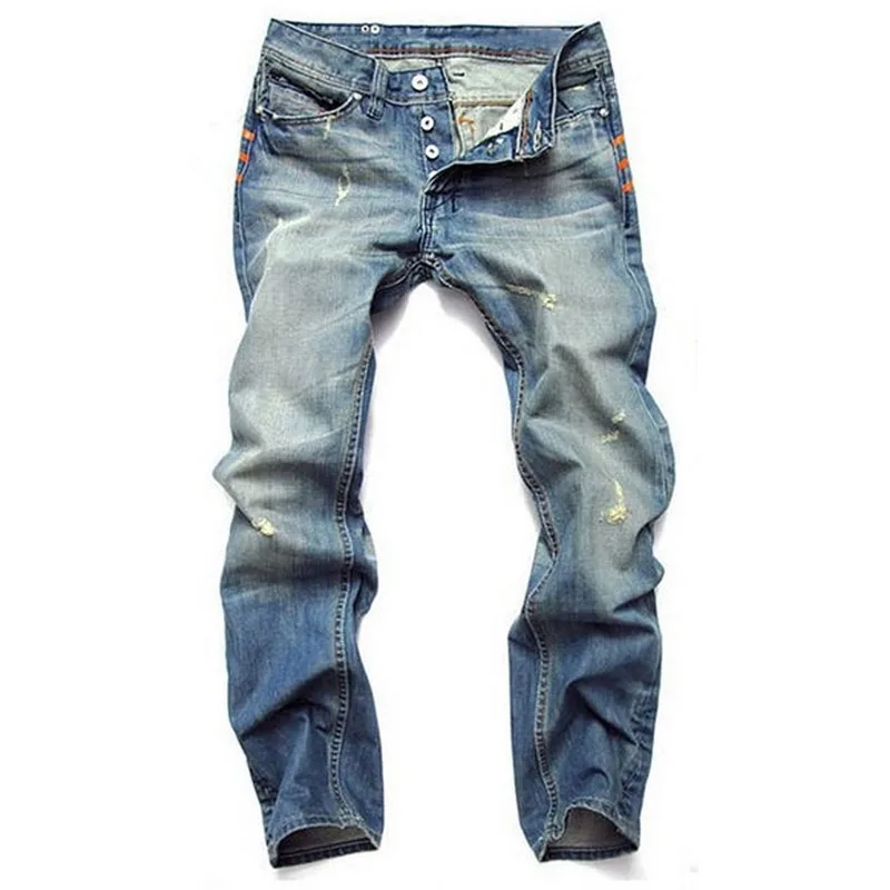 Top Trends: Fashion Button Fly Ripped Nostalgic Jeans Men Trousers Straight Slim Fit Cotton High Quality Casual Denim Pants Men Jeans Shoppable Styles