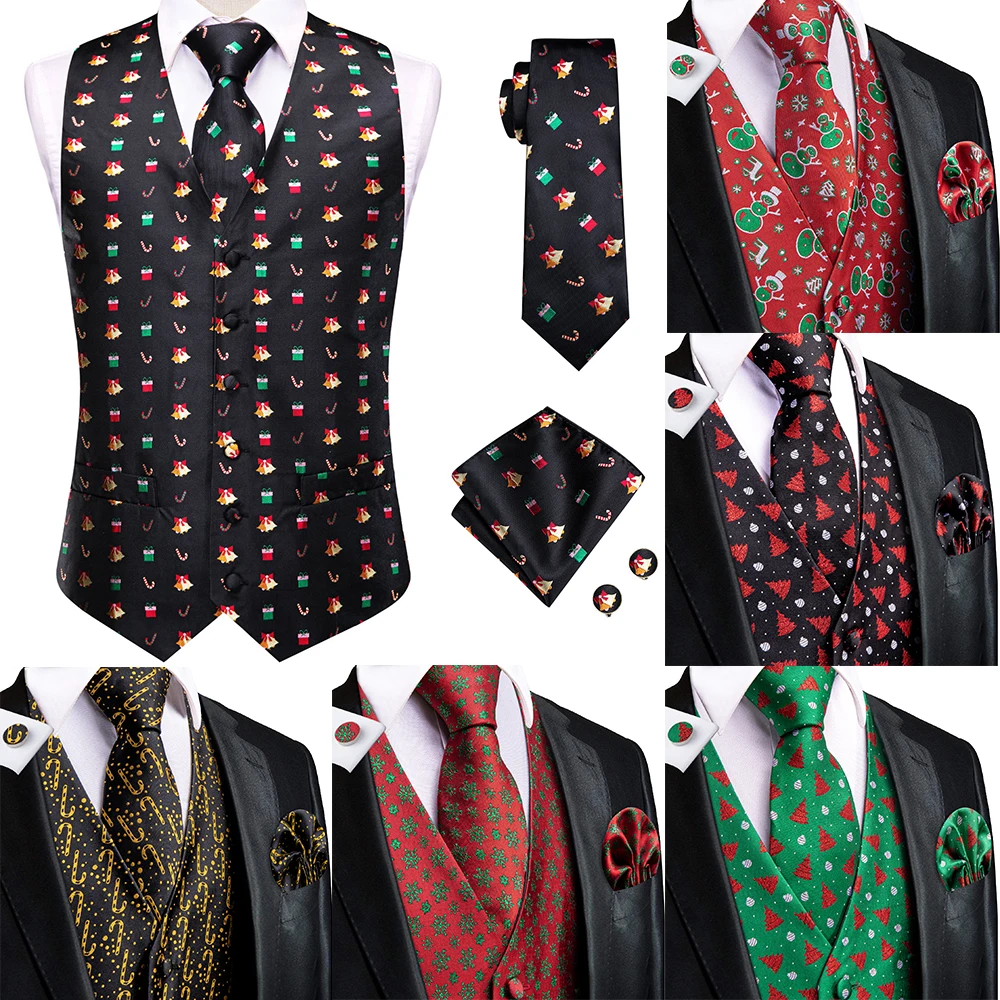 Top Trends: Business Black Christma Silk Men Vest Tie Formal Dress Slim Sleeveless Jacket 4PC Hanky Cufflink Paisley Suit Waistcoat Hi-Tie Shoppable Styles