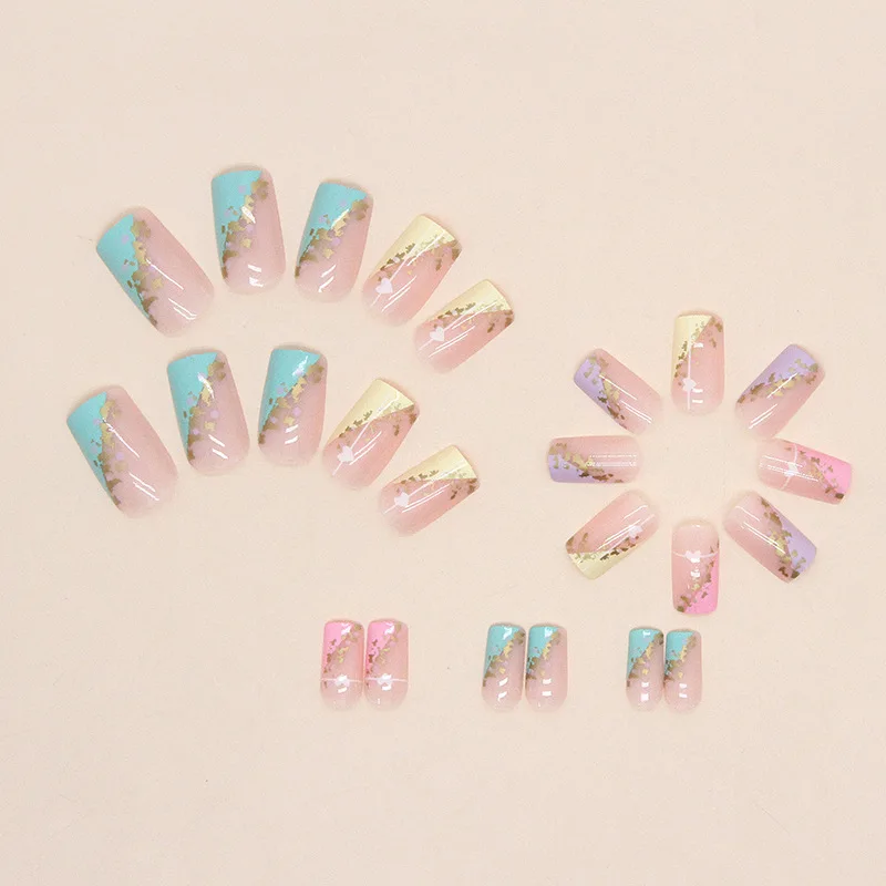 Top Trends: 24Pcs / Set False Nail French Gold Leaf Rainbow Heart Fake Nail Tips Full Cover Acrylic False Nails Decoration For Nail Tip Shoppable Styles - Image 4