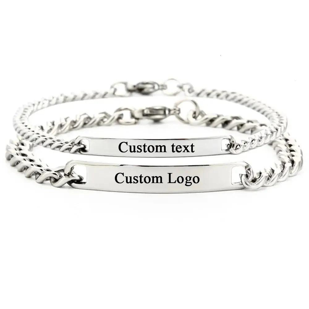 Top Trends: Custom Text Logo Stainless Steel Bracelet Women Personalized Name Engrave Bracelets For Men Id Bracelet Dropshipping Shoppable Styles