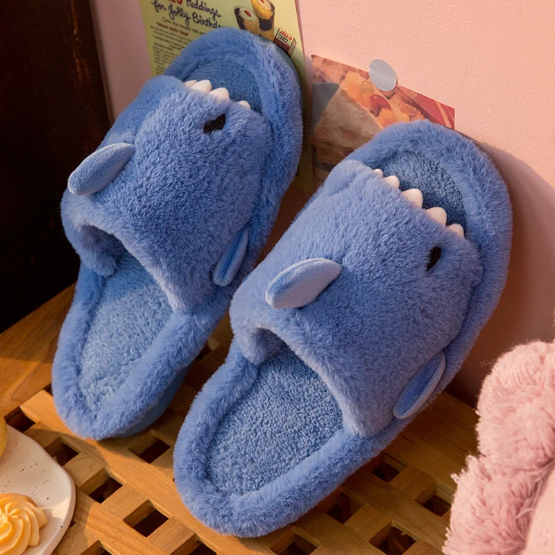 Top Trends: Comwarm Autumn And Winter Cartoon Shark Wool Slippers For Women Soft Home Men's Indoor Household Open Toe Plush Cotton Slippers Shoppable Styles