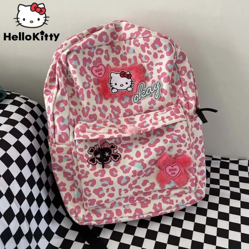 Top Trends: Sanrio Hello Kitty Schoolbag Student Aesthetic School Bags For Teenage Y2k Pink Leopard Print Backpack Women&#039;s Bag Korean Style Shoppable Styles