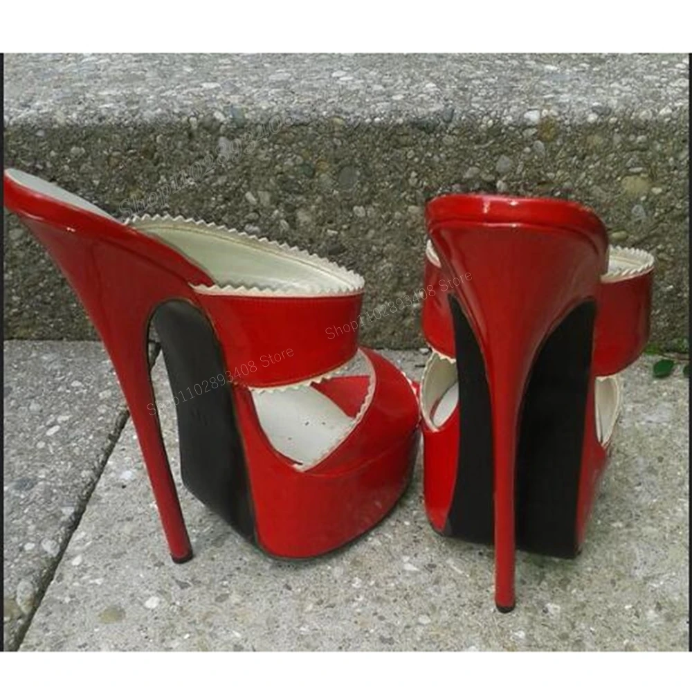 Top Trends: Red Patent Leather Peep Toe Slippers Waterproof Stiletto High Heel Slip On Sexy Fashion Women Shoes 2024 New Zapatos Para Mujere Shoppable Styles