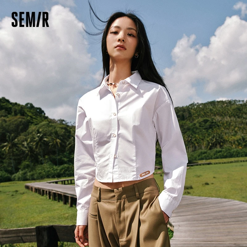 Top Trends: Semir 2023 Women Shirt Long-sleeved Shirt Autumn New Short Section Pure Cotton Top Girls&#039; All-match Fashion Shirt For Women Shoppable Styles