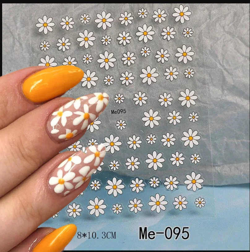 Top Trends: Nail Art Flower Daisy Embossed Stickers Nail Sliders Decals Daisy White Florals Petals Flowers Back Glue Nail Sticker Decoration Shoppable Styles