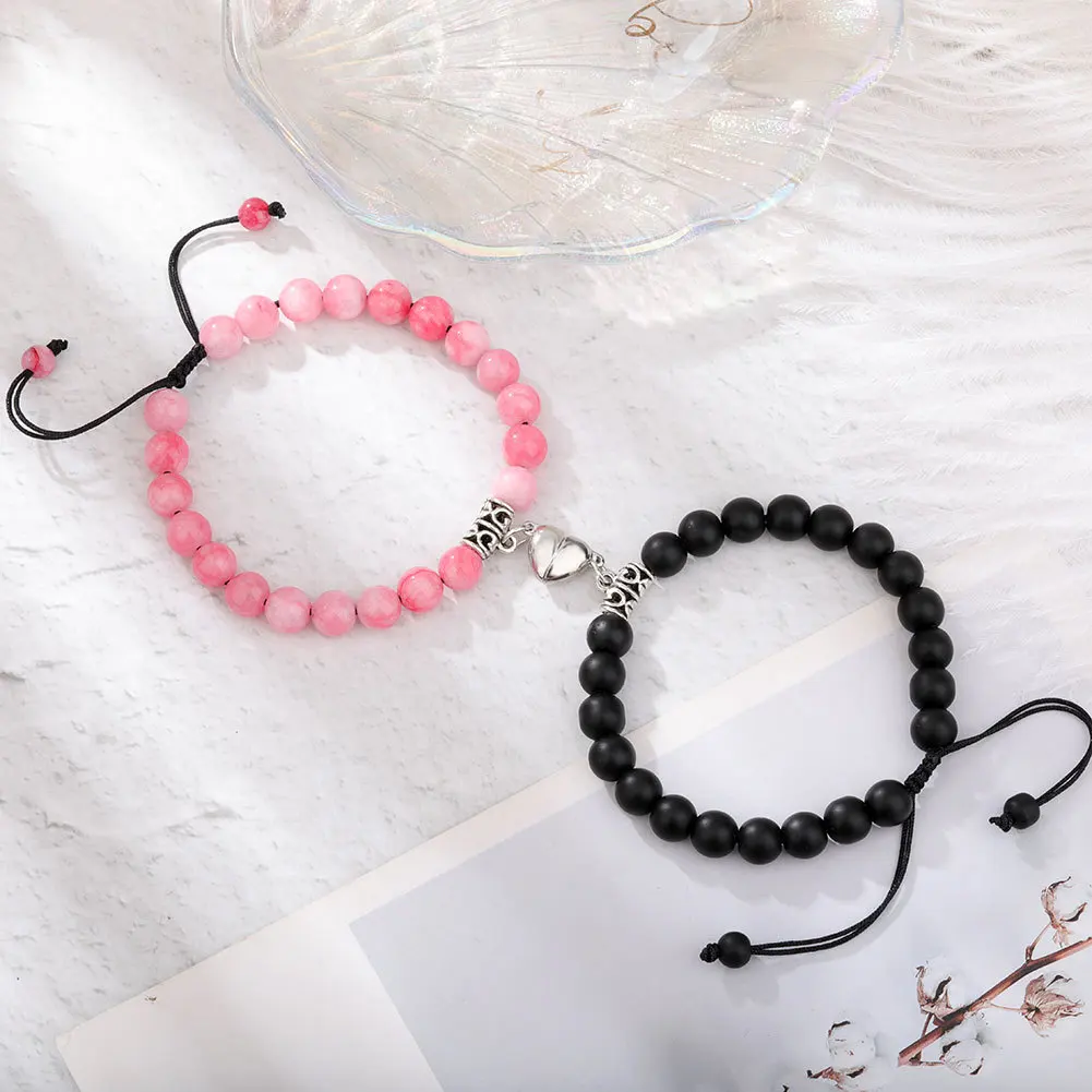 Top Trends: Magnet Couple Bracelets For Woman Men Romantic Heart Matching Lovers Natural Stone Beads Yoga Bracelet Valentine Gift Jewelry Shoppable Styles