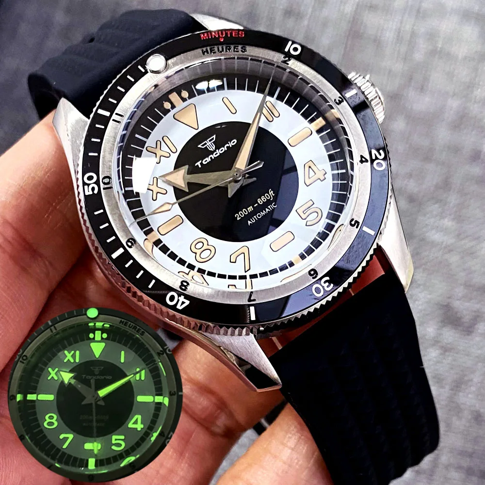 Top Trends: Tandorio Vintage 20ATM Dive Swim Watches Domed Sapphire Black White NH35 PT5000 40mm Automatic Mechanical Men Watch Luminous New Shoppable Styles