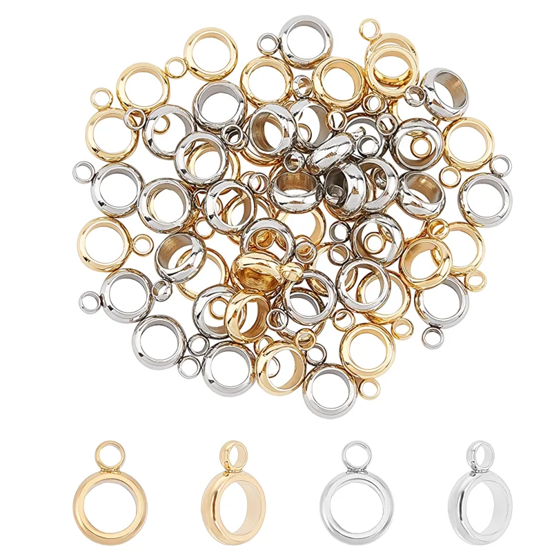 Top Trends: 20Pcs 4 / 5 / 6 / 8mm Gold Stainless Steel Big Hole Spacer Bead Pendants Connectors Bail Clasps DIY Necklace Bracelet Jewelry Making Shoppable Styles