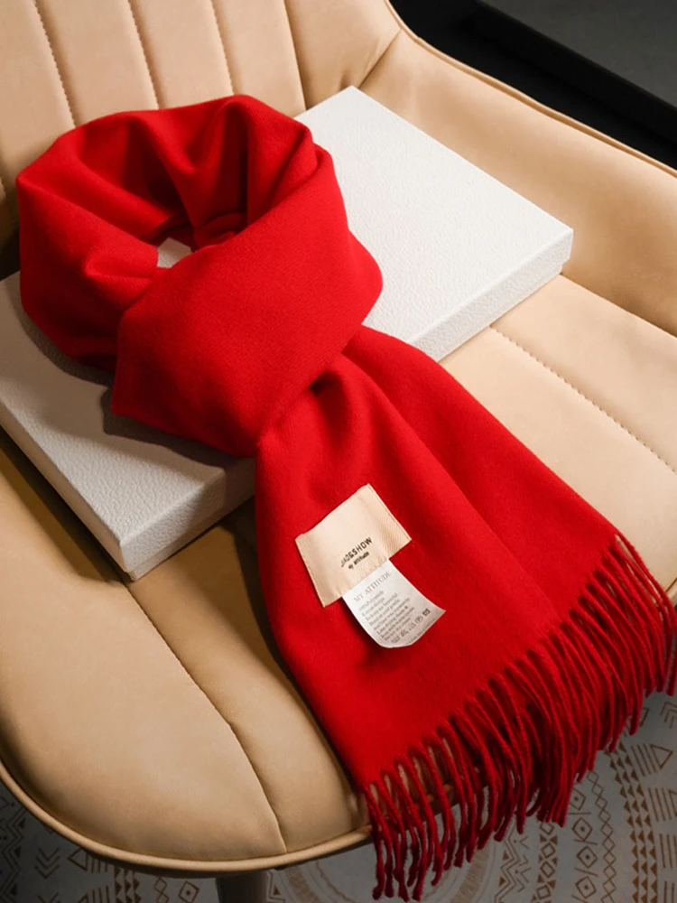 Top Trends: Solid Color Retro Chinese Red Tassel Fashion Comfortable Simple Women New Scarf Autumn Winter Thickened Warm Collar Long Shawl Shoppable Styles