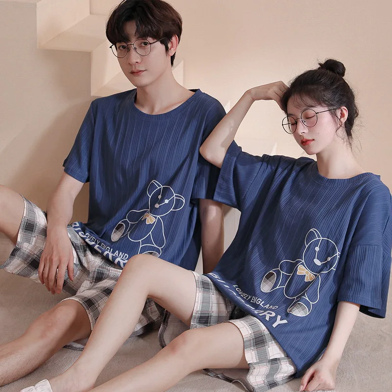 Top Trends: Cotton Couples Pajamas Set For Men Women Summer Short Sleeves Sleep Top &amp; Shorts Homewear Female Male Night Clothing Hombre Shoppable Styles