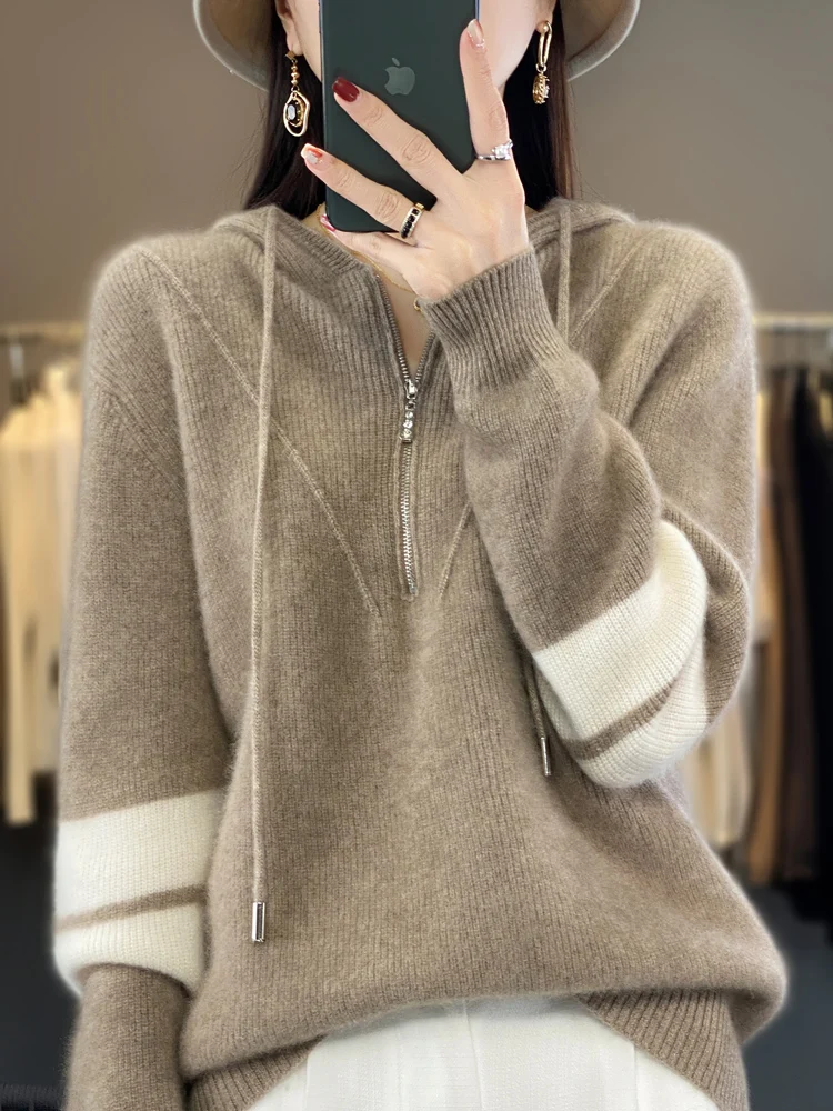 Top Trends: Autumn Winter 100% Merino Wool Hoodie Sweater Women Pullover Cashmere Thickening Knitwear Female Basic Clothing Top Shoppable Styles