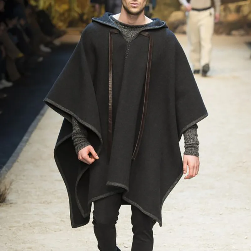 Top Trends: Men Fashion Autumn Winter Medieval Gothic Maxi Hooded Wool Cloak Poncho Coat Maxi Hoodie Cape Shoppable Styles