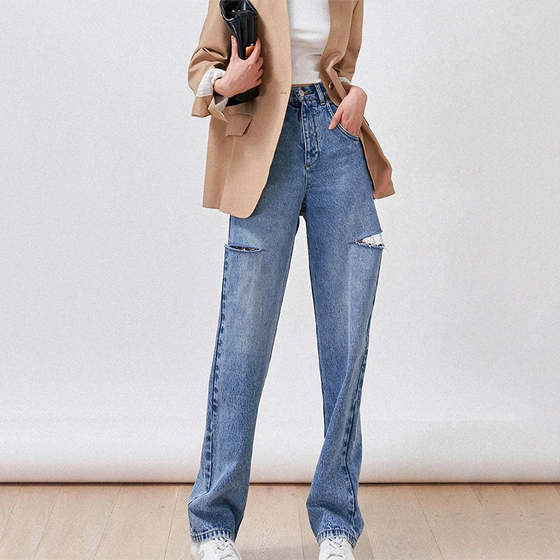 Top Trends: Ripped Jeans For Women High Waisted Pockets Trousers Baggy Casual Women Boyfriend Denim Cargo Pants Women Straight Hot Jeans Shoppable Styles