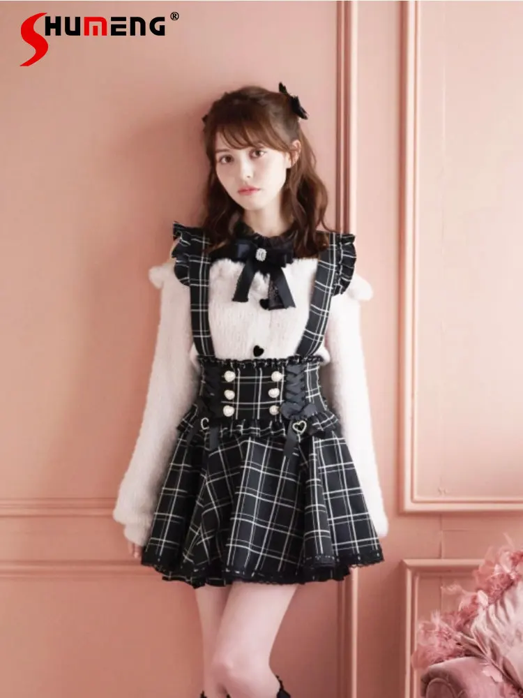 Top Trends: Japanese Style Woman Ribbon Bow Diamond Pearl Buckle Removable Suspender Skirt 2023 Spring New Sleeveless A-line Sling Dresses Shoppable Styles