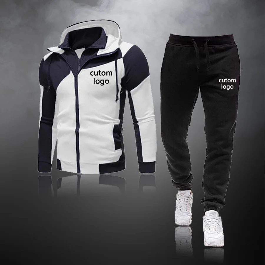 Top Trends: Custom Logo Casual Tracksuit Men Sets Hoodies And Pants 2 Piece Sets Zipper Sweatshirt Outfit Sportswear Male Suit Clothing Shoppable Styles