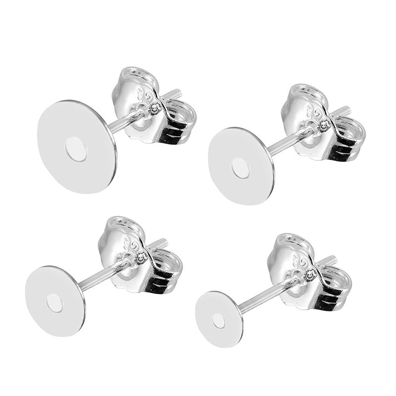 Top Trends: 20pcs 925 Sterling Silver Plated Blank Earring Stud Base 4 5 6 8mm Earring Post Cabochon Settings For DIY Earring Jewelry Making Shoppable Styles