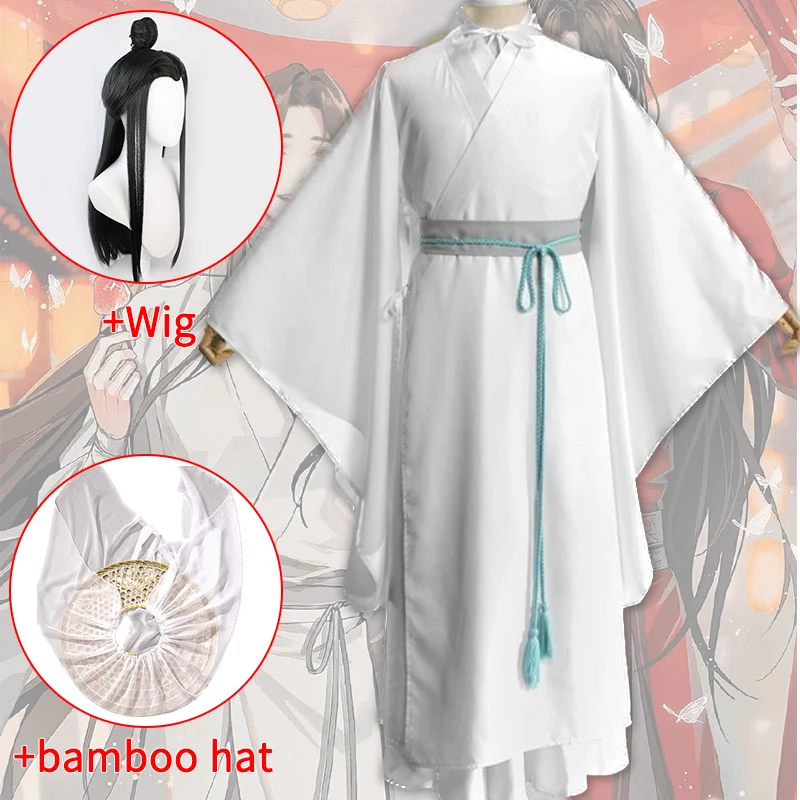 Top Trends: Anime Tian Guan Ci Fu Xie Lian Cosplay Costume Wig Bamboo Hat Prop White HanFu Outfit Xie Lian Uniform Halloween Costumes Shoppable Styles