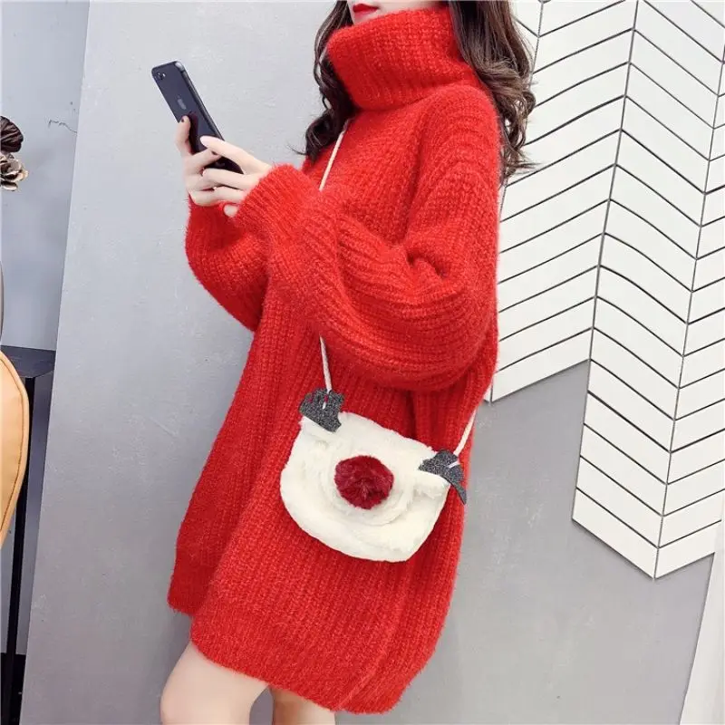 Top Trends: Fashion Turtleneck Solid Color Casual Sweaters Female Clothing 2023 Autumn Winter Loose All-match Pullovers Korean Knitted Dress Shoppable Styles - Image 2