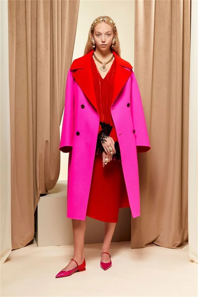 Top Trends: Cashmere Women Suits Blazer Overcoat Woolen Winter Long Jacket Red And Rose Red Custom Made 1 Pcs Thick Outfit Trench Coat Shoppable Styles - Image 2