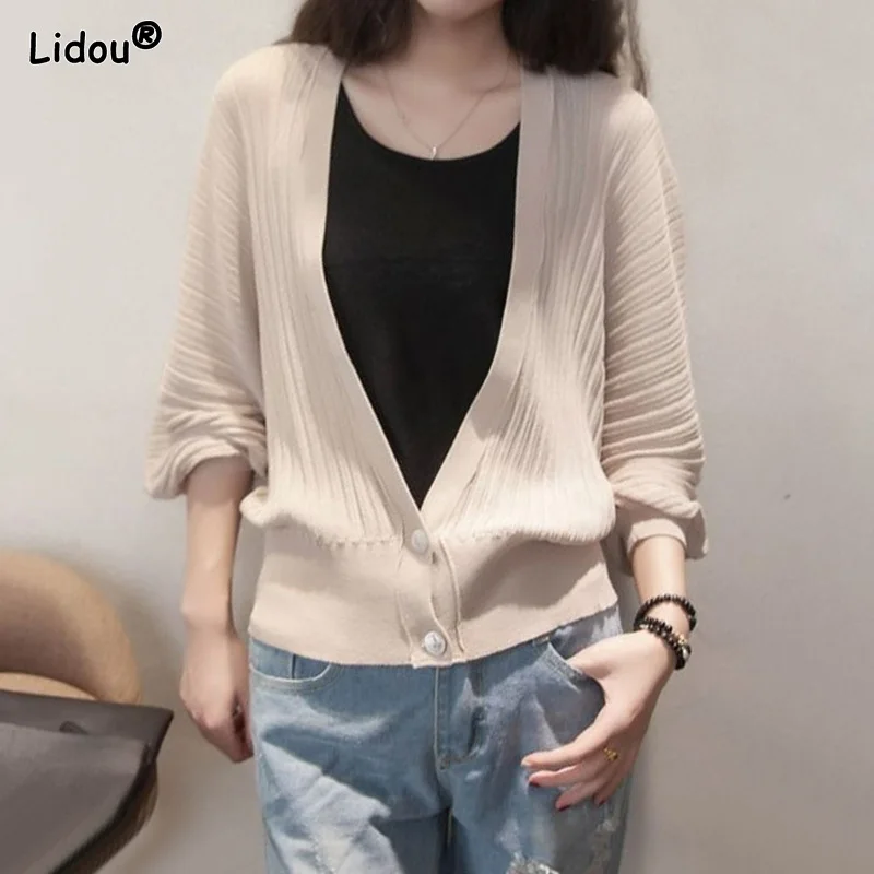 Top Trends: Korean Solid Button Embellishment Cardigan Batwing Sleeve Spring Summer Thin Women's Clothing Wild Sun Protection Clothing Shawl Shoppable Styles