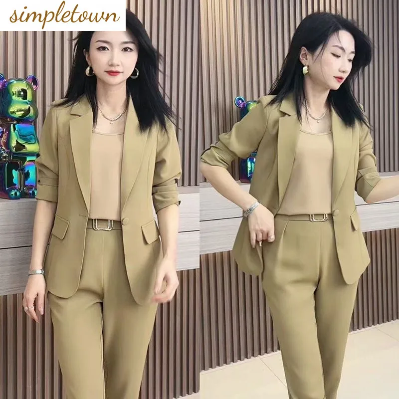 Top Trends: Korean Style Slim Fit Jacket Blazer Casual Pencil Pants Two Piece Set Elegant Women's Pants Set Office Summer Outfits Shoppable Styles