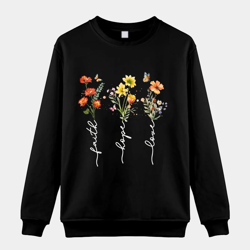 Top Trends: New Faith Hope Love Flower Sweatshirt Women Men Harajuku Pullover Fashion Round Neck Sweatshirts Casual Long Sleeve Tops Shoppable Styles