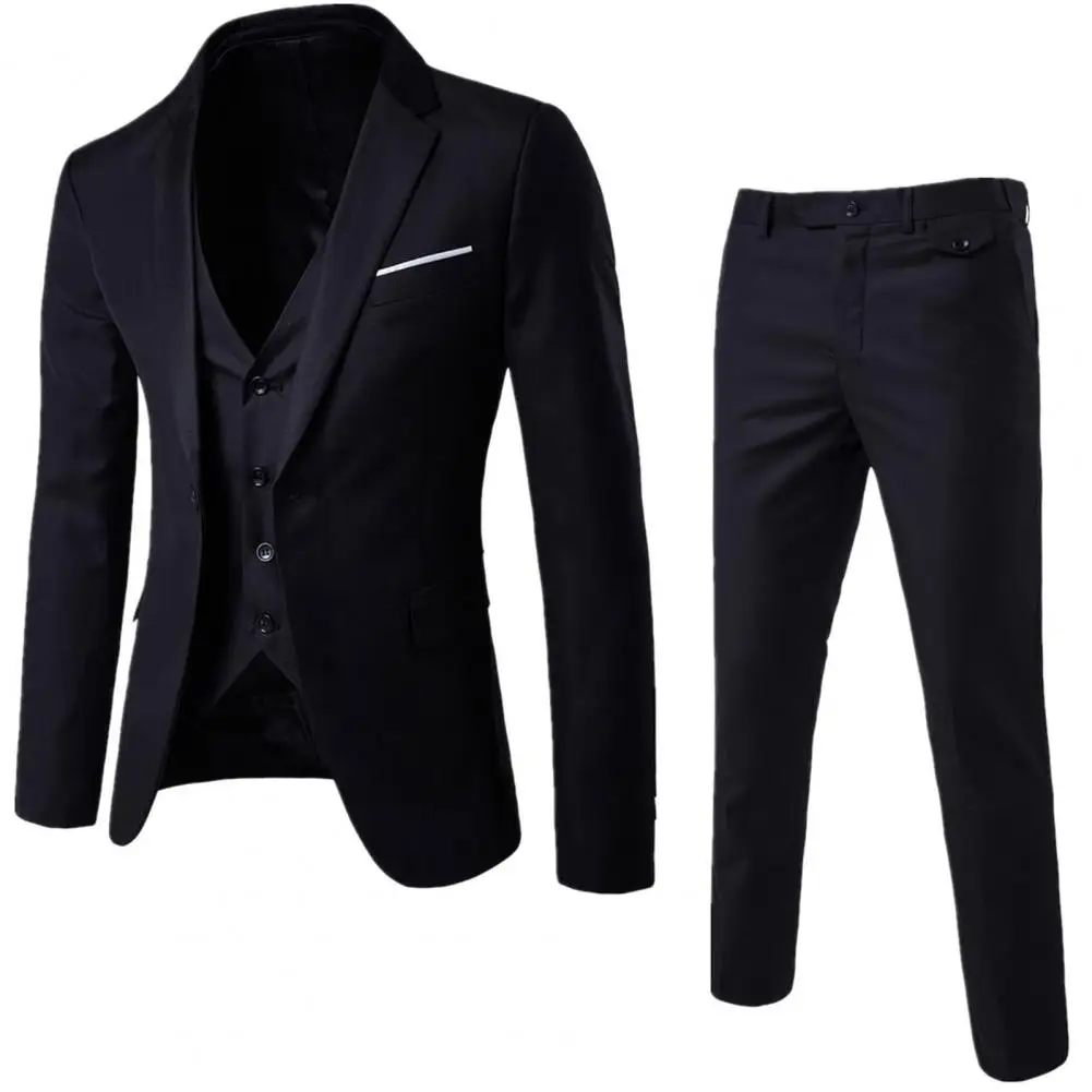 Top Trends: Men Three-piece Suit Premium Men's Wedding Suit Set Formal Business Style Slim Fit Coat Pants Vest Silky Smooth Anti-wrinkle Shoppable Styles - Image 5