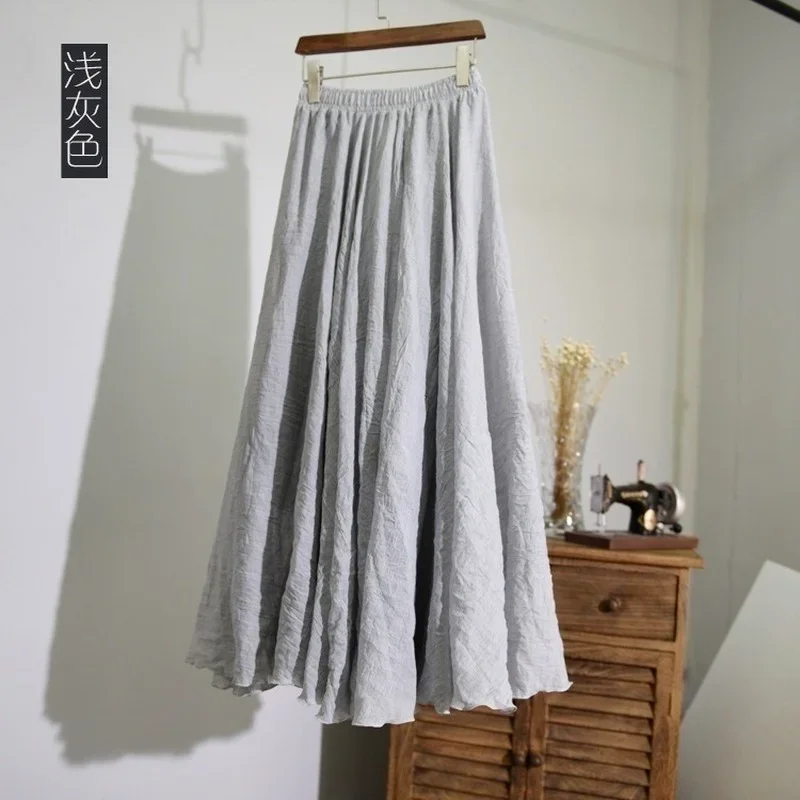 Top Trends: New 14 Colors A-Line Linen Skirt Ladies Clothing Linen Maxi Skirt Pleated Vintage Boho Maxi Long Casual Beach Skirt Empire Shoppable Styles - Image 6