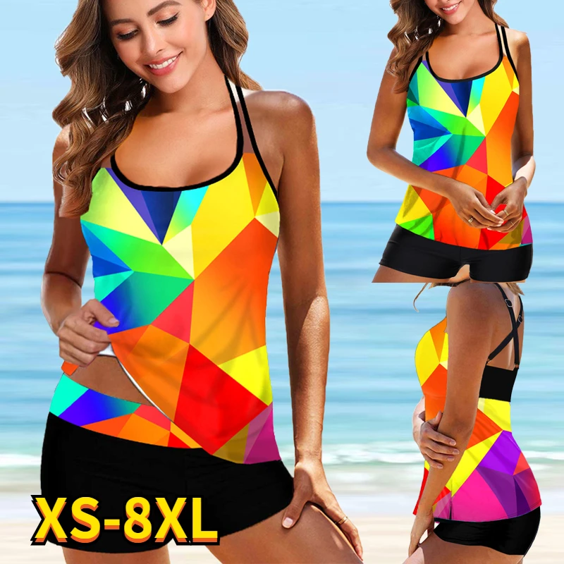 Top Trends: 2022 Women Plus Size Swimsuit Rainbow Printed Two Pieces Tankini Female Summer Monokini Sexy Swimwear Bathing Suit Beachwear 8XL Shoppable Styles