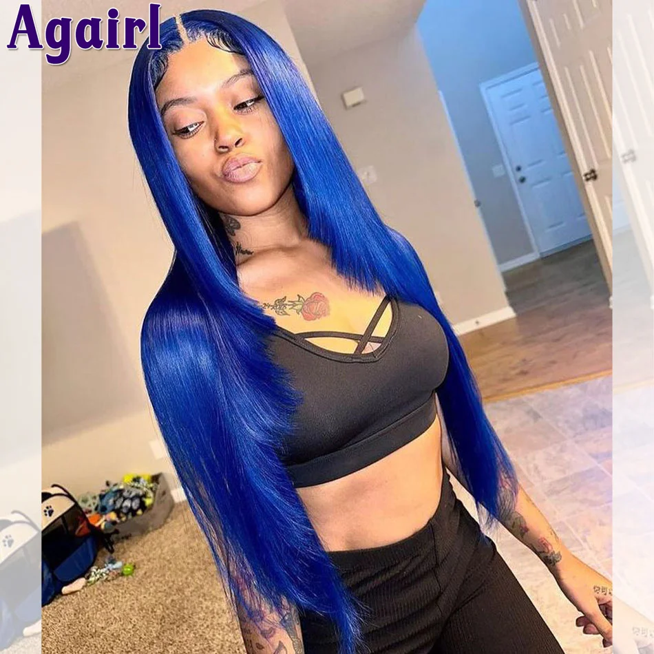 Top Trends: 200% Navy Blue 13X6 Frontal Wig Pre Plucked Glueless 13X4 Transparent Lace Front Wig Straight 5X5 Lace Human Hair Wigs For Women Shoppable Styles