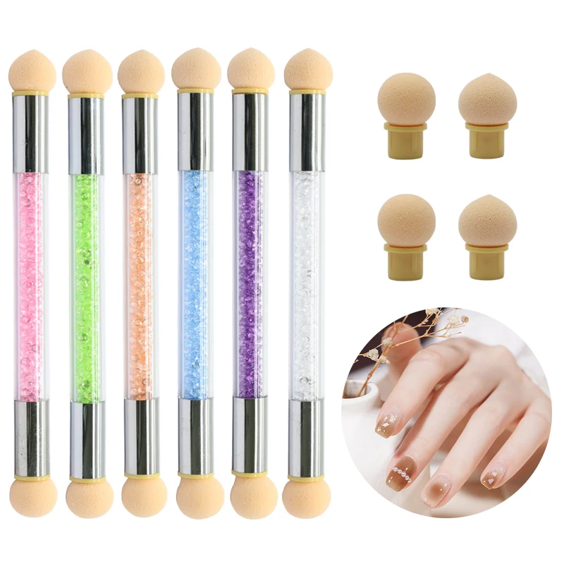 Top Trends: Nail Gel Painting Brush Set Double-ended Gradient Shading Pen Dotting Brush Sponge Head Handle Manicure Nail Art Dyed Tool Shoppable Styles