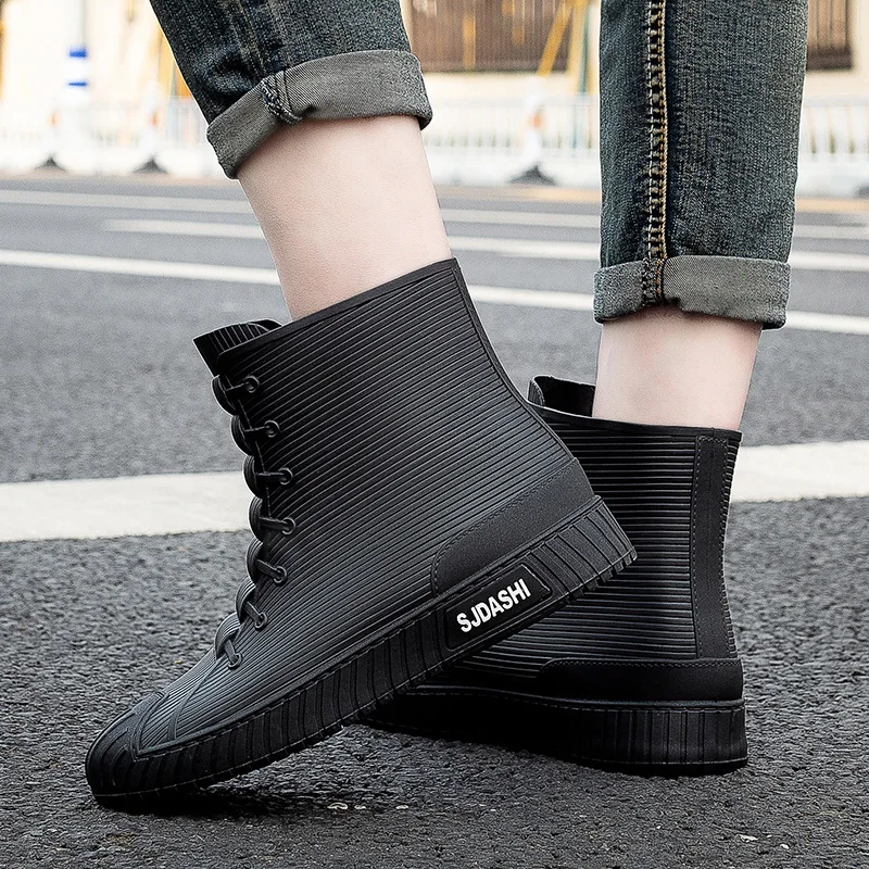 Top Trends: New Rubber Man Boots Trend Men Rain Boots Platform Outdoor Shoes Slip On Waterproof Work Mens Booties Soild Shoes Bota Masculina Shoppable Styles - Image 2