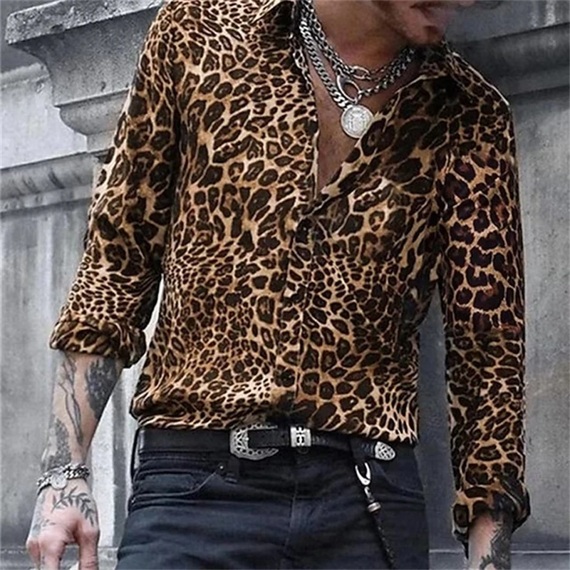 Top Trends: Hawaiian Fashion Luxury High Quality Leopard Print Men's Shirts Single Breasted Shirts Casual Camo Print Long Sleeve Men's Tops Shoppable Styles - Image 2