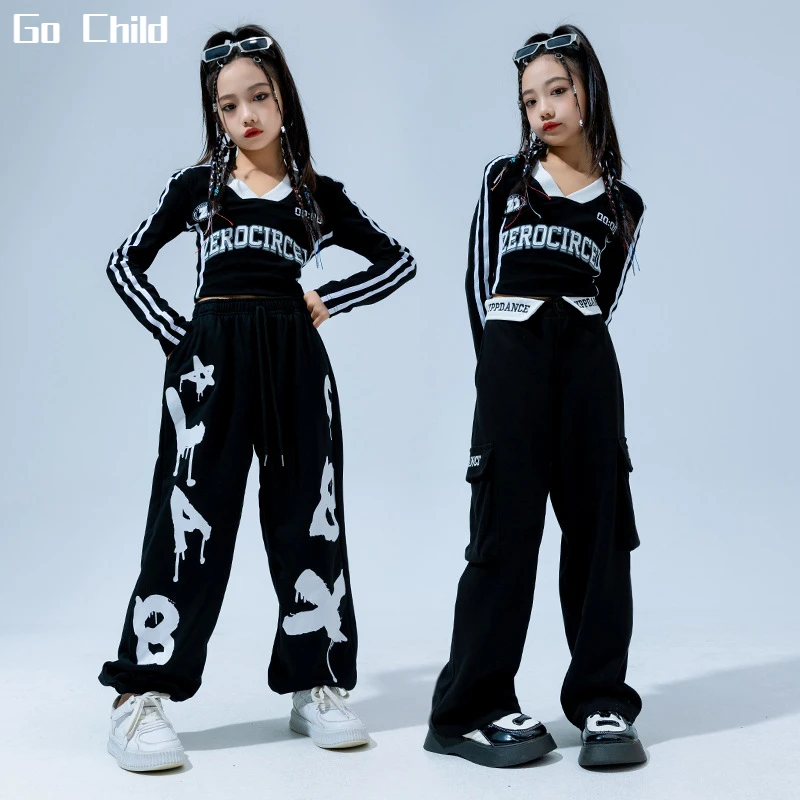 Top Trends: Hip Hop Girls Crop Polo Shirt Cargo Pants Kids Sweatshirt Street Dance Letter Joggers Child Streetwear Clothes Sets Jazz Costume Shoppable Styles