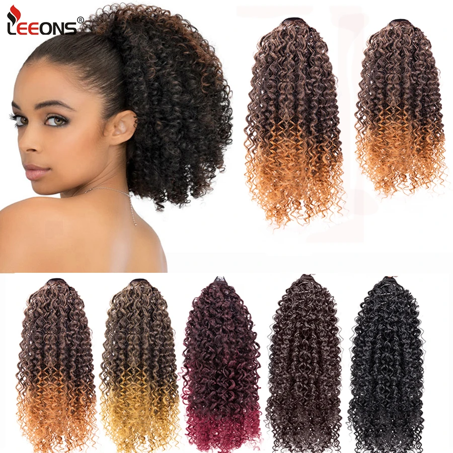 Top Trends: Leeons 9 13inch Curly Ponytail Synthetic Afro Kinky Curly Drawstring Ponytail Clip Hair Extension Hair Bun Chignon Hairpiece Shoppable Styles