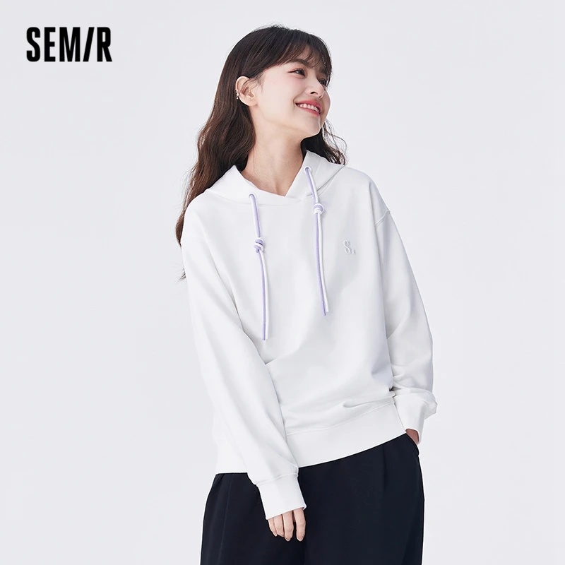 Top Trends: Semir Women Sweater Autumn New Hooded Basic Embroidery Inner Wear Simple Casual Drop Shoulder Pullover Temperament Sweater Shoppable Styles