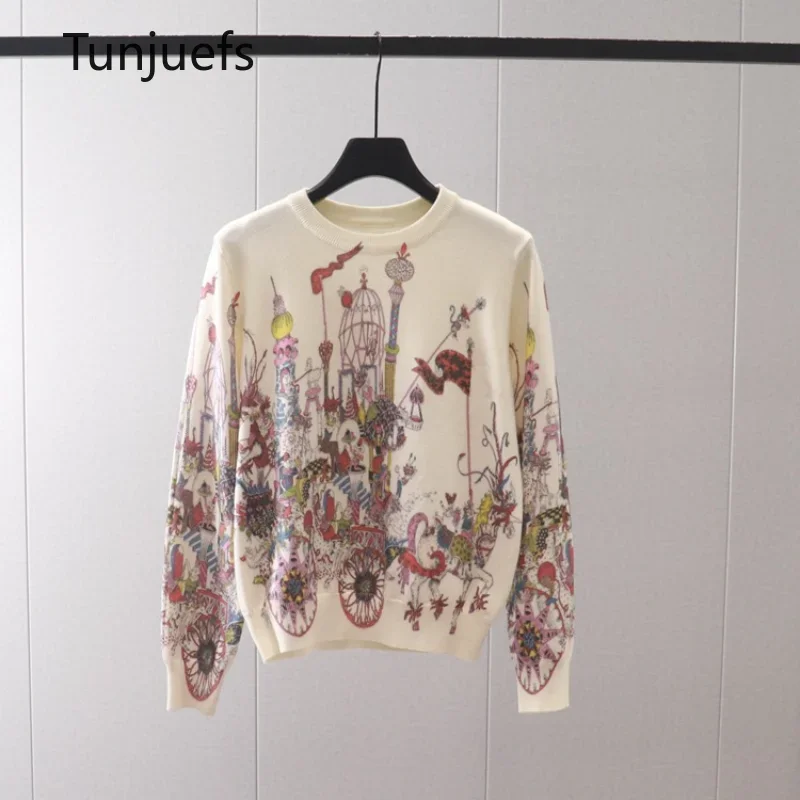 Top Trends: White Woolen Sweaters Women Pullovers Korean Fashion Kawaii Print Blouse Long Sleeve Knit Top Casual Jerseys Knitwears Jumpers Shoppable Styles