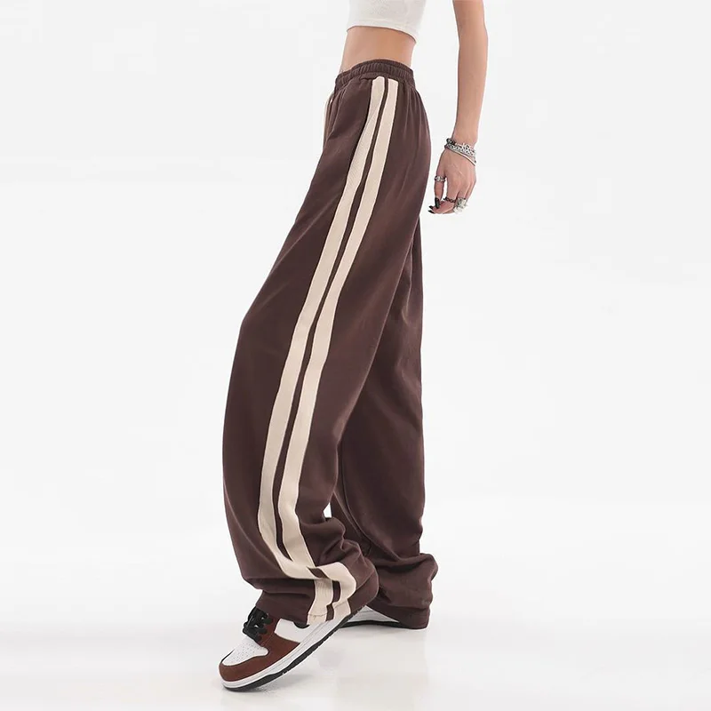 Top Trends: Streetwear Vintage Harajuku Striped Jogging Sweatpants Women Oversize Drawstring Elastic Waist Wide Leg Casual Sports Trousers Shoppable Styles