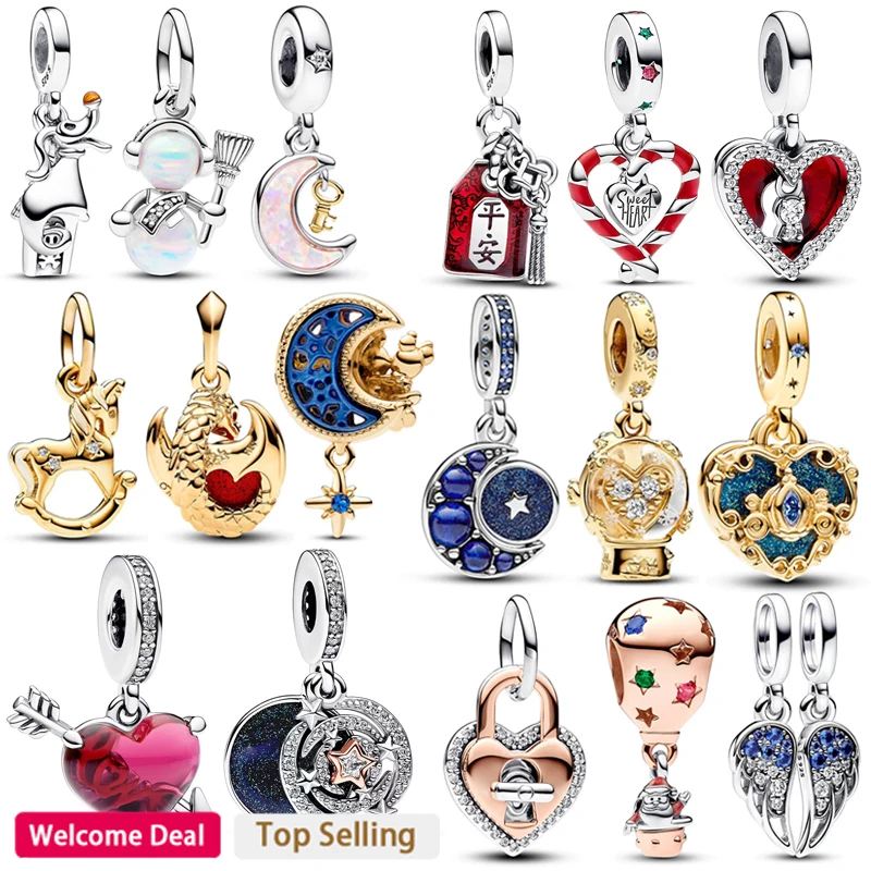 Top Trends: 2023 New 925 Silver New Year Collection Heart Shaped Snowman Logo Charm Charm For Original Women&#039;s Bracelet Jewelry Shoppable Styles