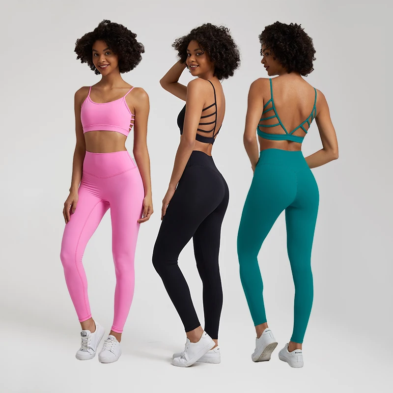 Top Trends: 2 Piece Yoga Set Workout Clothes For Women Backless Sports Bra High Waist Gym Leggings Matching Sets Running Fitness Sportswear Shoppable Styles